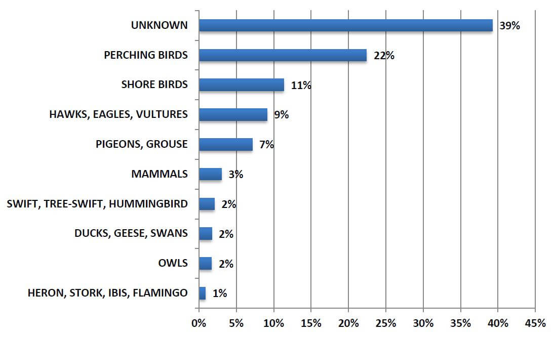 Bird strike statistics (ICAO) showing type of bird involved