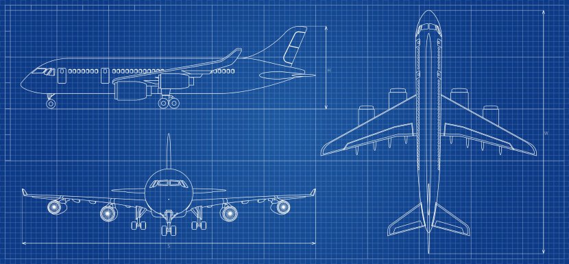 Blueprint schemtic of jumbo jet.