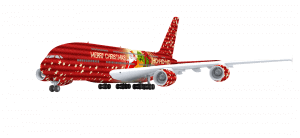 Merry Christmas red festive plane graphic.