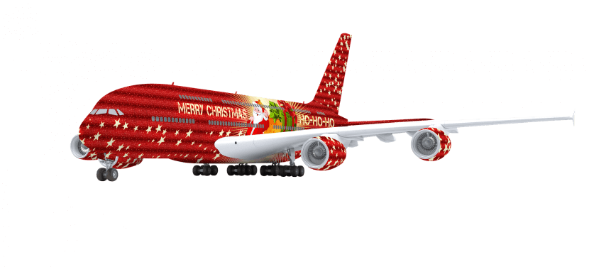 Merry Christmas red festive plane graphic.